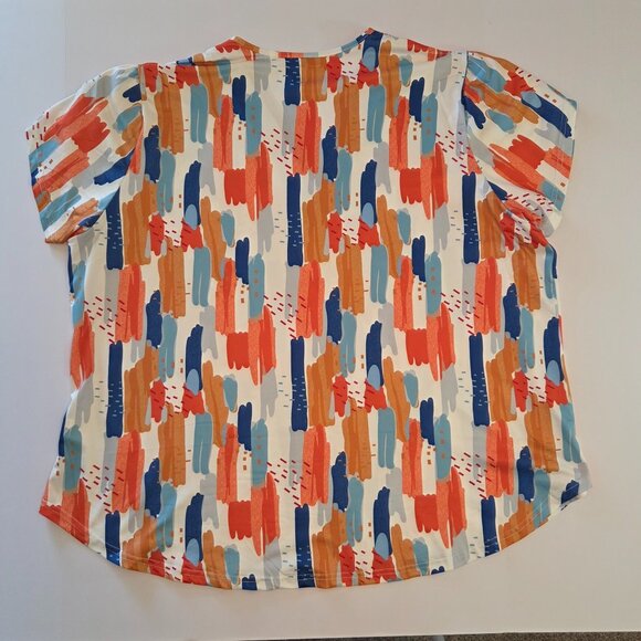 Women's Bold Abstract Multicolor Print V-Neck Blouse, 4XL - Picture 5 of 11